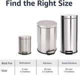 Round Cylindrical Soft-Close Small Trash Can With Foot Pedal, 5 Liter/1.3 Gallon, Brushed Stainless Steel