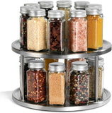 2 Tier Lazy  Organizer - 360-Degree Stainless Steel Turntable Cabinet Organizer Storage for Kitchen, Pantry, Bathroom - Rotating Spice Rack Organizer with 2 Round Trays For Food, Seasoning