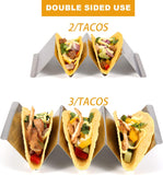 Conjunto de 6 suportes para tacos, suporte para tacos, suporte para tacos de aço inoxidável, com alça de fácil acesso, cada um pode conter de 2 a 3 tortilhas, seguro para forno para assar, máquina de lavar louça e segurança para micro-ondas 