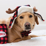 Chapéu para animais de estimação | Antler Buffalo Check (grande) | Acessório festivo de Natal para cães/gatos | Chapéu para animais de estimação de Natal | Alças deslizantes SnugFit para ajuste 
