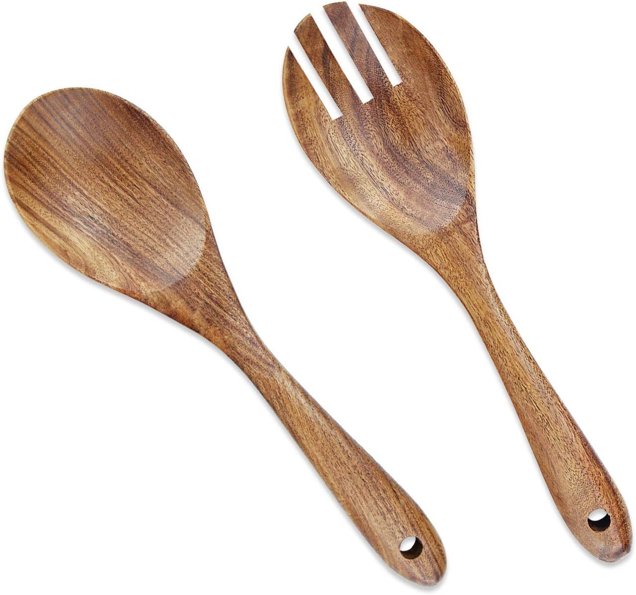 Salad Servers, Salad Tongs for Serving, 10.2 inches Acacia Wood Serving Utensils Set Salad Mixing Dinner Fork and Spoon Long Handle Salad Server Set Kitchen Cooking Utensil