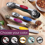 Set of 8 Magnetic Measuring Spoons Set with Strong N45 Magnets, Heavy Duty Stainless Steel Metal, Fits in Kitchen Spice Jars for Baking & Cooking, BPA Free, Multi-Color