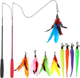 Cat Toys , Interactive Cat Toy 2PCS Retractable Wand Toy and 9PCS Feather Toys Refills, Funny Kitten Toys Cat Fishing Pole Toy for Bored Indoor Cats Chase and Exercise