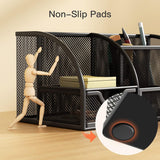 Mesh Desk Organizer Multifunctional Desktop Office Supplies Holder with 6 Compartments and 1 Drawer for Home School Classroom