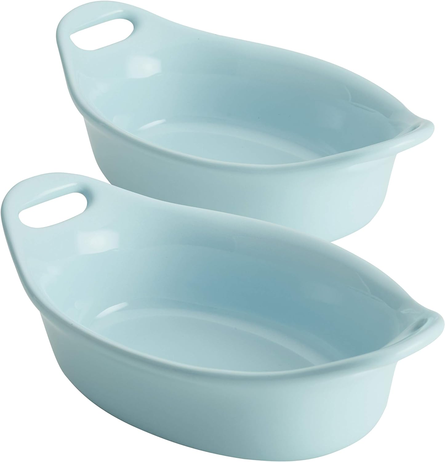 Solid Glaze Ceramics Au Gratin Bakeware / Baker Set, Oval - 2 Piece, Light Blue