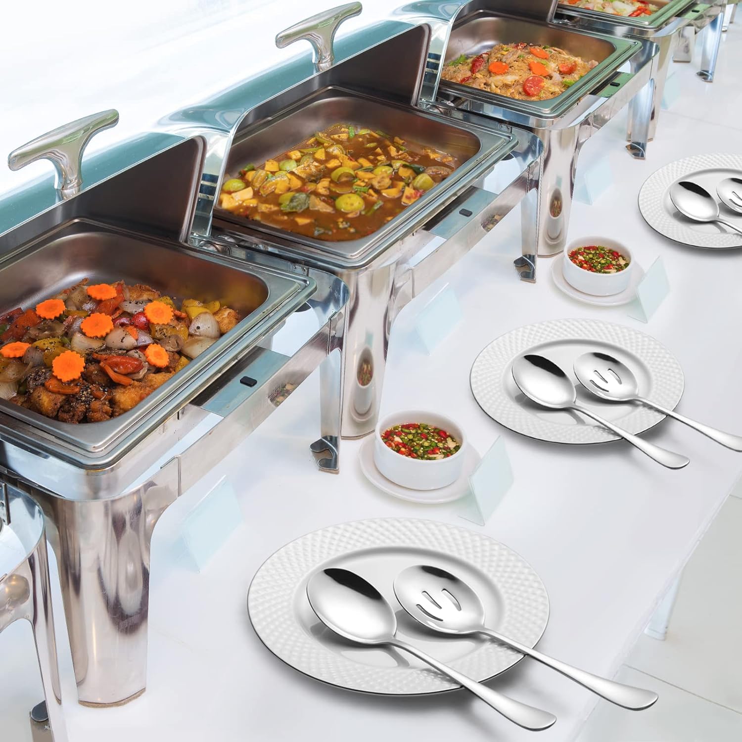 Conjunto de 8 colheres de servir - Inclui 4 colheres de servir e 4 colheres com fenda, utensílios de serviço de buffet de aço inoxidável 18/8 - polido espelhado, lavável na máquina de lavar louça, 8,6 polegadas 