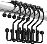 Ganchos para cortinas de chuveiro pretos, ganchos de chuveiro de metal resistente à ferrugem com deslizamento duplo para cortinas de chuveiro de banheiro, conjunto de 12 ganchos - preto fosco 