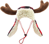 Chapéu para animais de estimação | Antler Buffalo Check (grande) | Acessório festivo de Natal para cães/gatos | Chapéu para animais de estimação de Natal | Alças deslizantes SnugFit para ajuste 