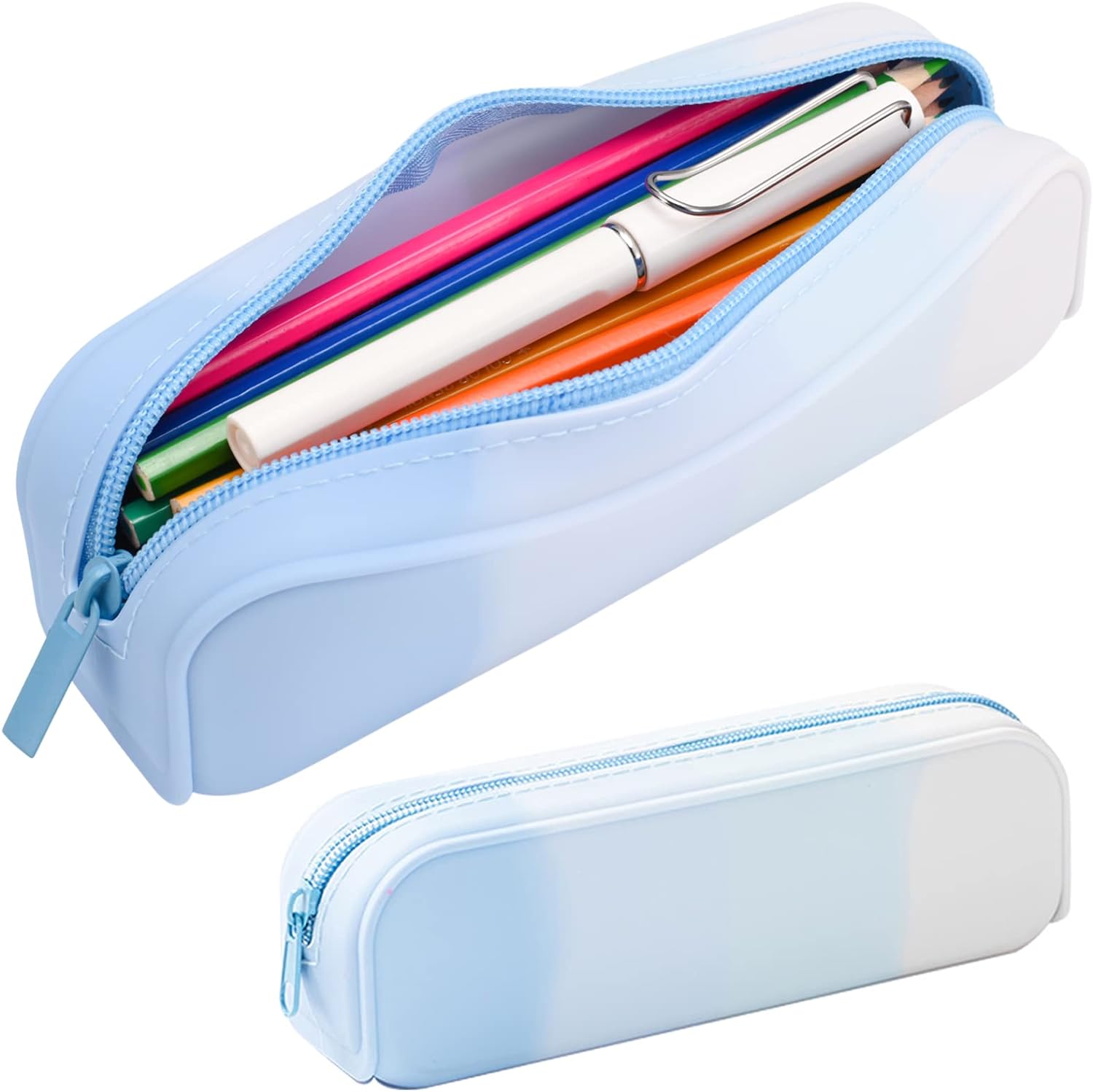 Estojo para lápis, bolsa de silicone colorida à prova d'água para lápis, estética, leve e portátil, bolsa para caneta, material de escritório pequeno e elegante para adultos, mulheres e homens (azul) 
