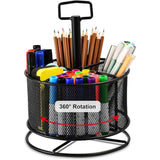 Organizador de mesa de malha, suporte para caneta multifuncional giratório de 360 ​​graus, organizador de papelaria de mesa com 4 compartimentos, caixa de armazenamento de material de arte para escritório em casa (preto) 