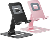 2 Pack Dual Folding Cell Phone Stand, Fully Adjustable Phone Holder for Desk, Compatible with Phone 15 14 13 12 11, All Phones, Black & Rose Gold
