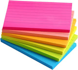 Blocos de notas adesivas pautadas 4X6 em post stickies pautados brilhantes, blocos de notas coloridos superadesivos, 45 folhas/bloco, 6 blocos/pacote 
