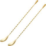 Colher de bar para misturar coquetéis, agitadores para bebidas, aço inoxidável, cabo longo de 12 polegadas, prata, 2 peças 
