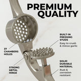 Premium Garlic Press with Soft Easy-Squeeze Ergonomic Handle, Sturdy Design Extracts More Garlic Paste Per Clove, Garlic Crusher for Nuts & Seeds, Professional Garlic Mincer & Ginger Press