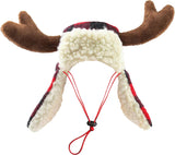 Chapéu para animais de estimação | Antler Buffalo Check (grande) | Acessório festivo de Natal para cães/gatos | Chapéu para animais de estimação de Natal | Alças deslizantes SnugFit para ajuste 
