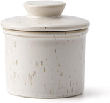 Pote de manteiga de porcelana, pote de manteiga francês para balcão, pote de manteiga com linha de água para manteiga fresca para barrar - branco salpicado 