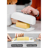Porcelain Butter Dish - Clean Table Design - Ceramic Butter Dishes with Lid for Countertop with Raised Non-Slip Strip - Holds 1 Standard Butter Stick - Easy to Clean & Dishwasher Safe. White