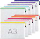 10pcs Mesh Zipper Pouch Zipper Bags, A3 Size 16.9x12.4 Inches Large Storage Bags for Organizing, 10 Colors Puzzle Bag Zipper File Bags for Office Supplies