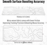 Mouse pad grande para jogos com bordas costuradas, tapete de mesa minimalista com mapa topográfico, mousepad XL estendido com base antiderrapante, tapete de mesa legal para teclado e mouse, 35,4 x 15,7 pol., branco 