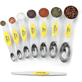 Set of 8 Magnetic Measuring Spoons Set with Strong N45 Magnets, Heavy Duty Stainless Steel Metal, Fits in Kitchen Spice Jars for Baking & Cooking, BPA Free, Multi-Color