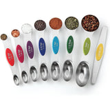 Set of 8 Magnetic Measuring Spoons Set with Strong N45 Magnets, Heavy Duty Stainless Steel Metal, Fits in Kitchen Spice Jars for Baking & Cooking, BPA Free, Multi-Color